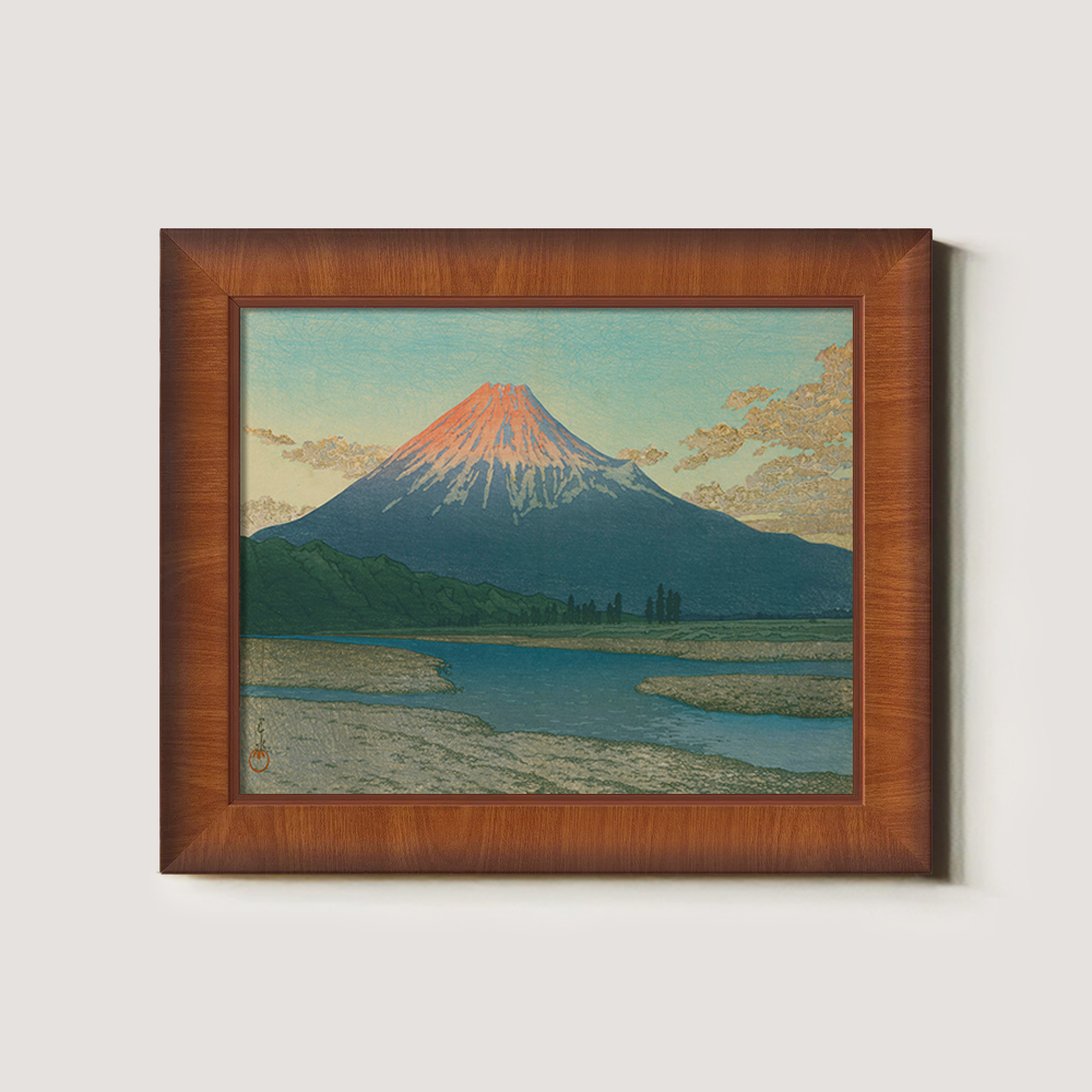 Red Fuji Over River and Marshland