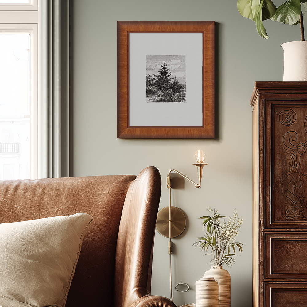 Evergreen Pine Slopes Etching Reverie