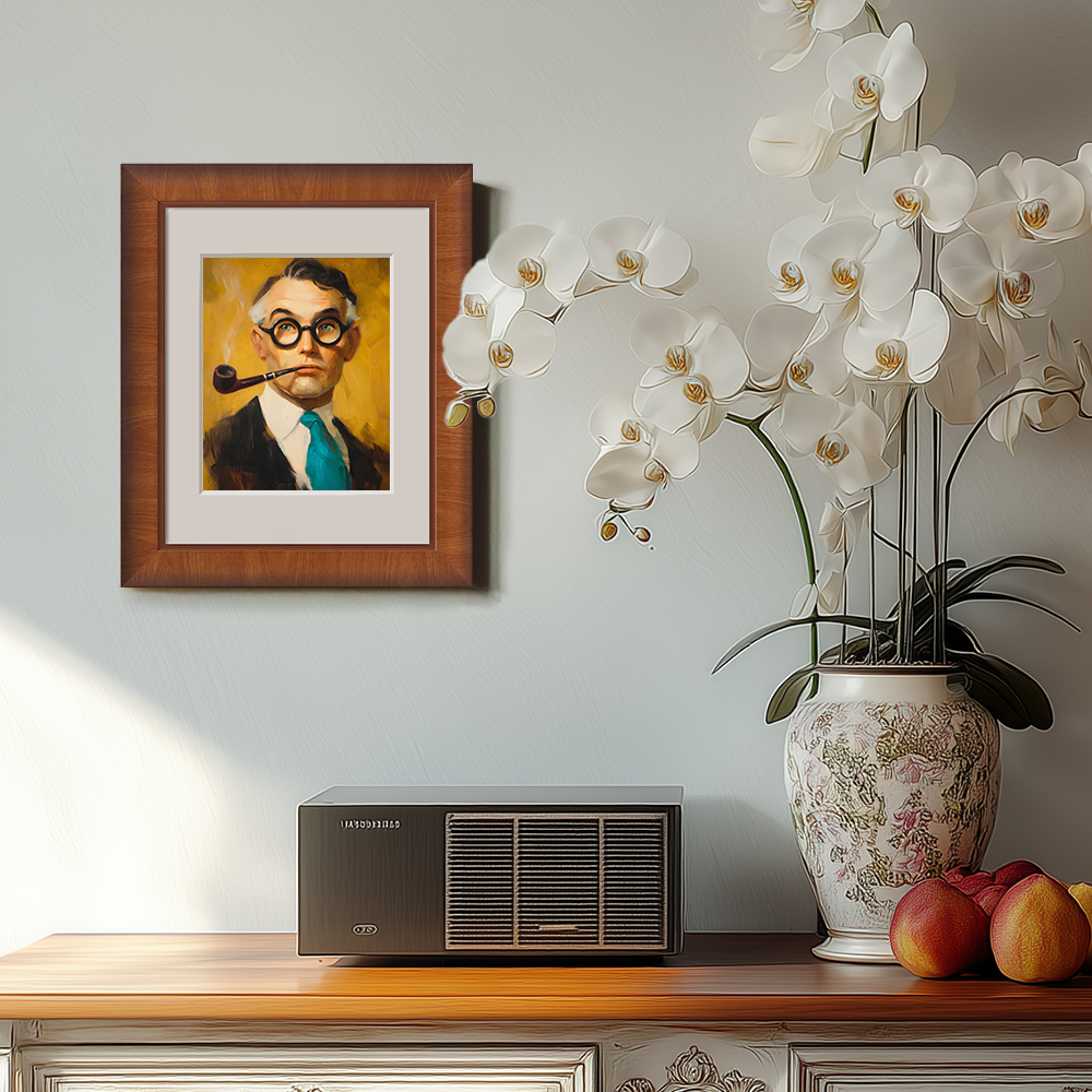 Pensive Pipe Scholar Watercolor Portrait