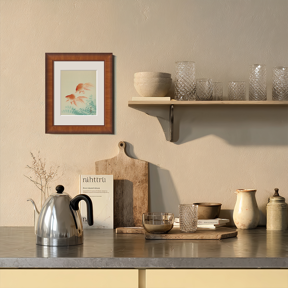 Two Red Goldfish in Seaweed