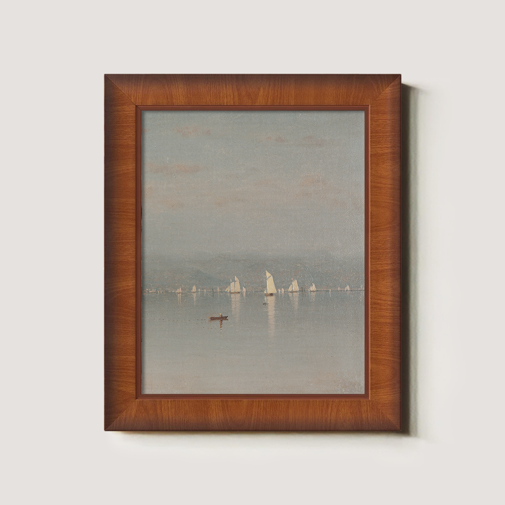 Misty Sailboats Harbor Watercolor Landscape