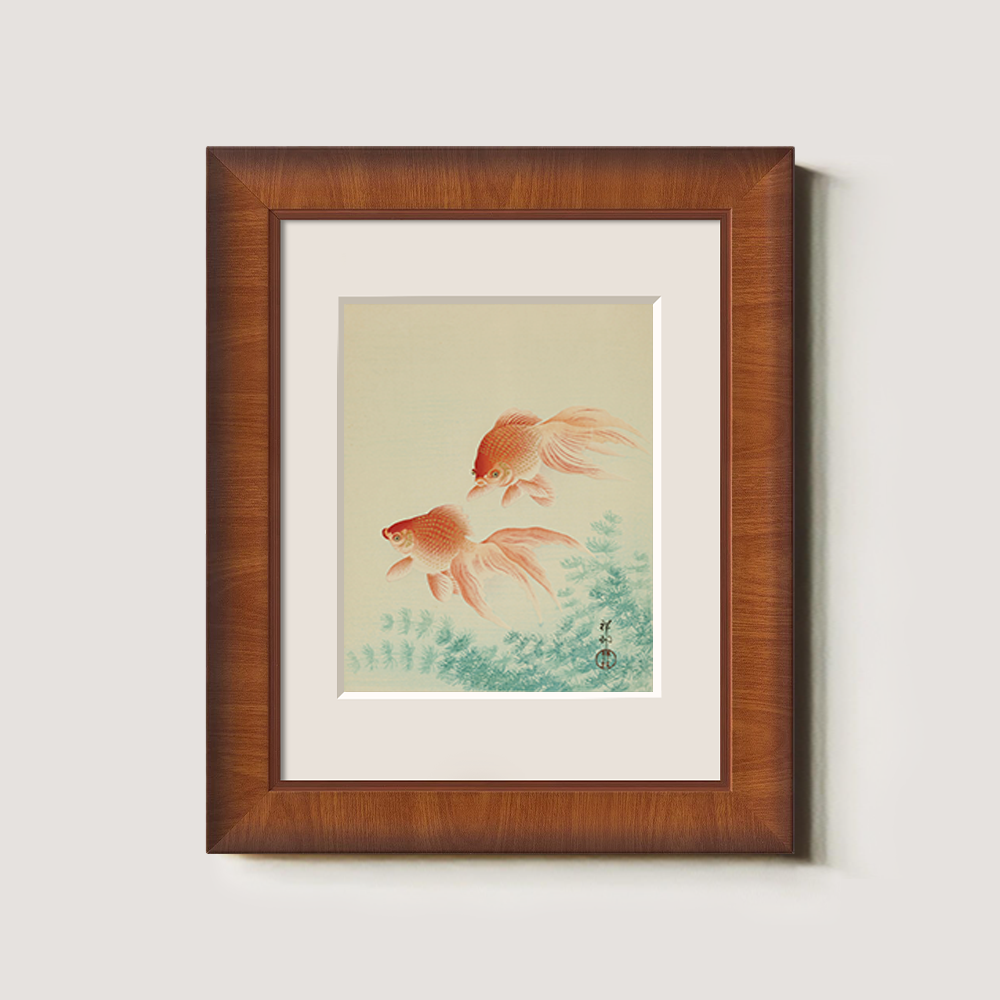 Two Red Goldfish in Seaweed