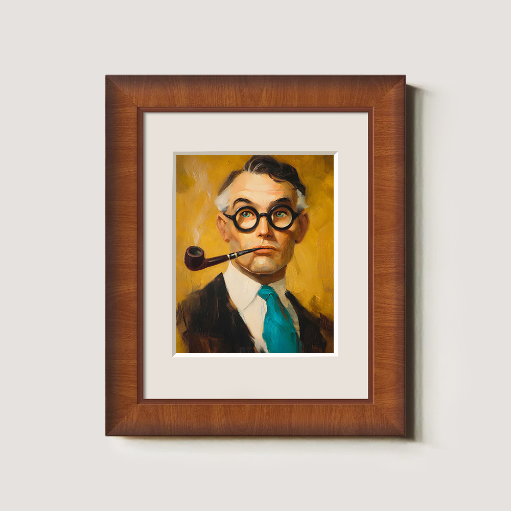 Pensive Pipe Scholar Watercolor Portrait