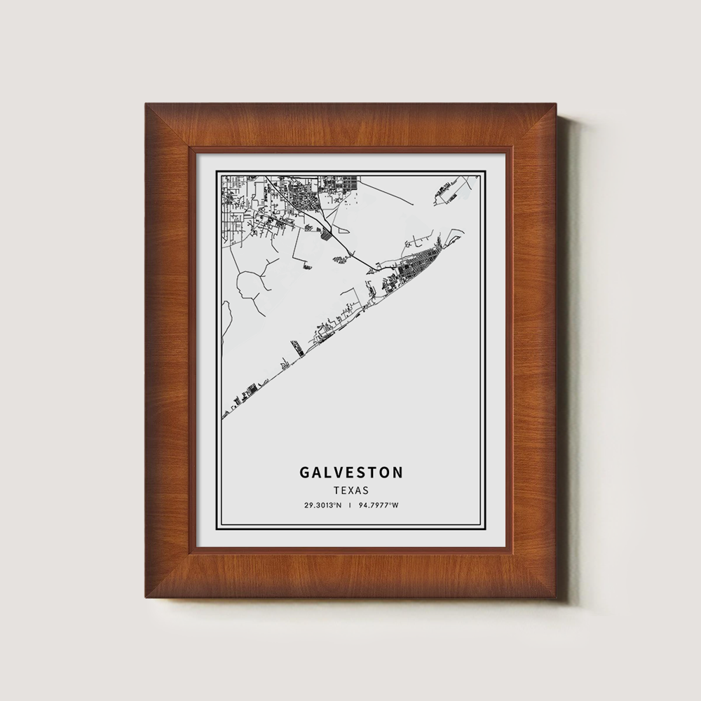 Minimalist Galveston City Map Line Art Print