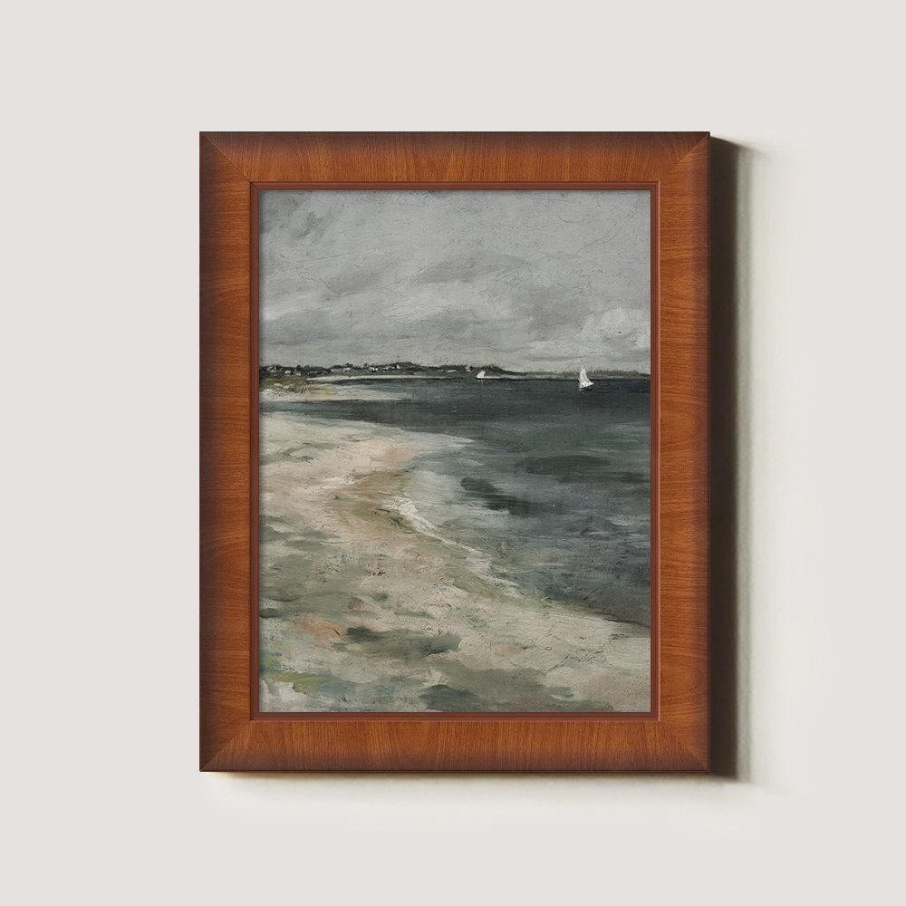 Misty Beach With A Small Sailboat