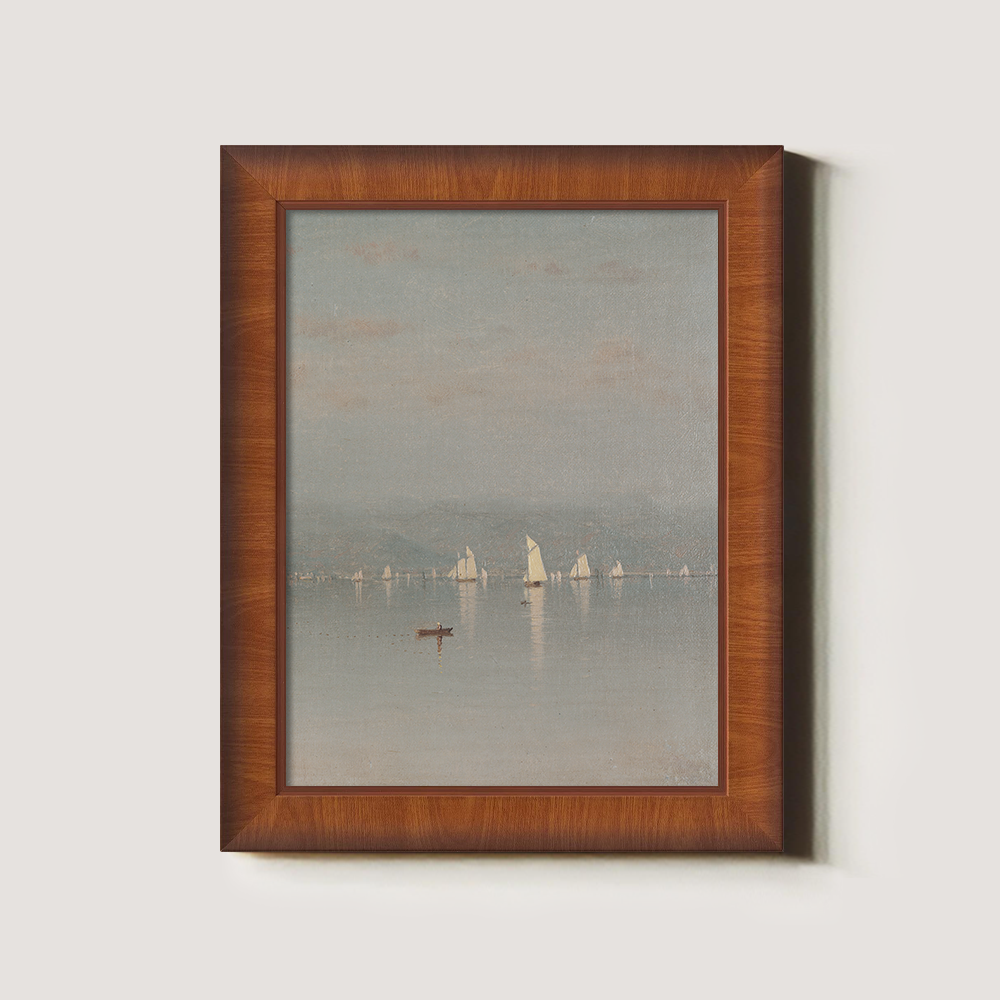 Misty Sailboats Harbor Watercolor Landscape