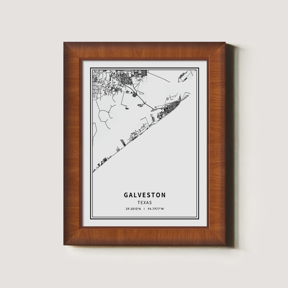 Minimalist Galveston City Map Line Art Print