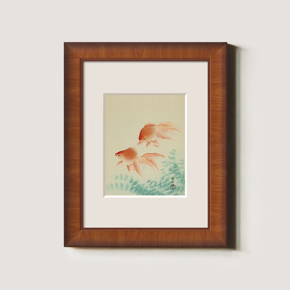 Two Red Goldfish in Seaweed