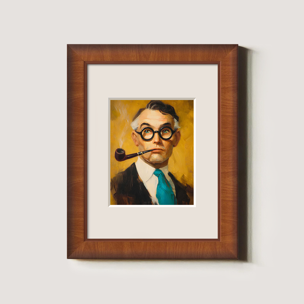 Pensive Pipe Scholar Watercolor Portrait