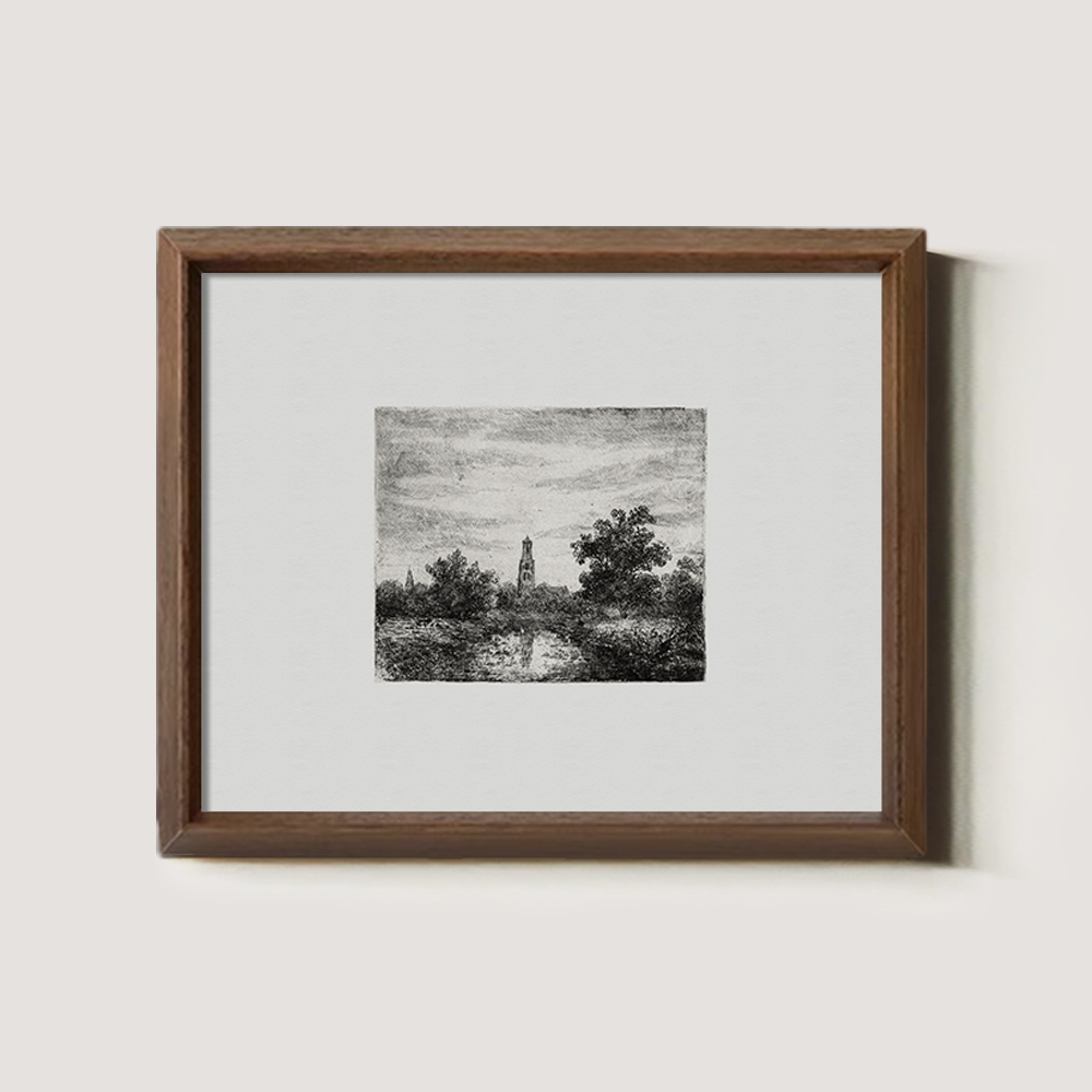 Veiled Tower Riverside Etching Nocturne