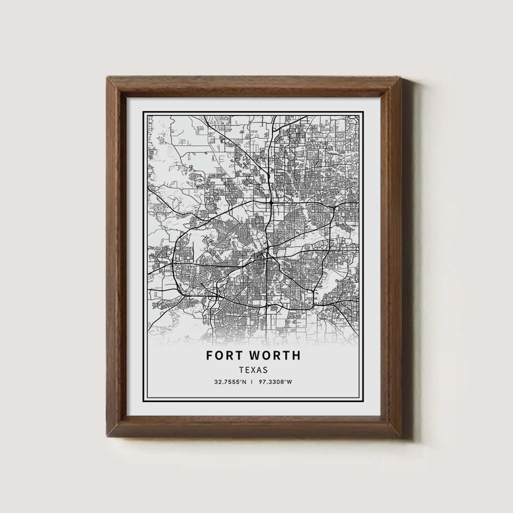 Minimalist Fort Worth City Map Line Art Print
