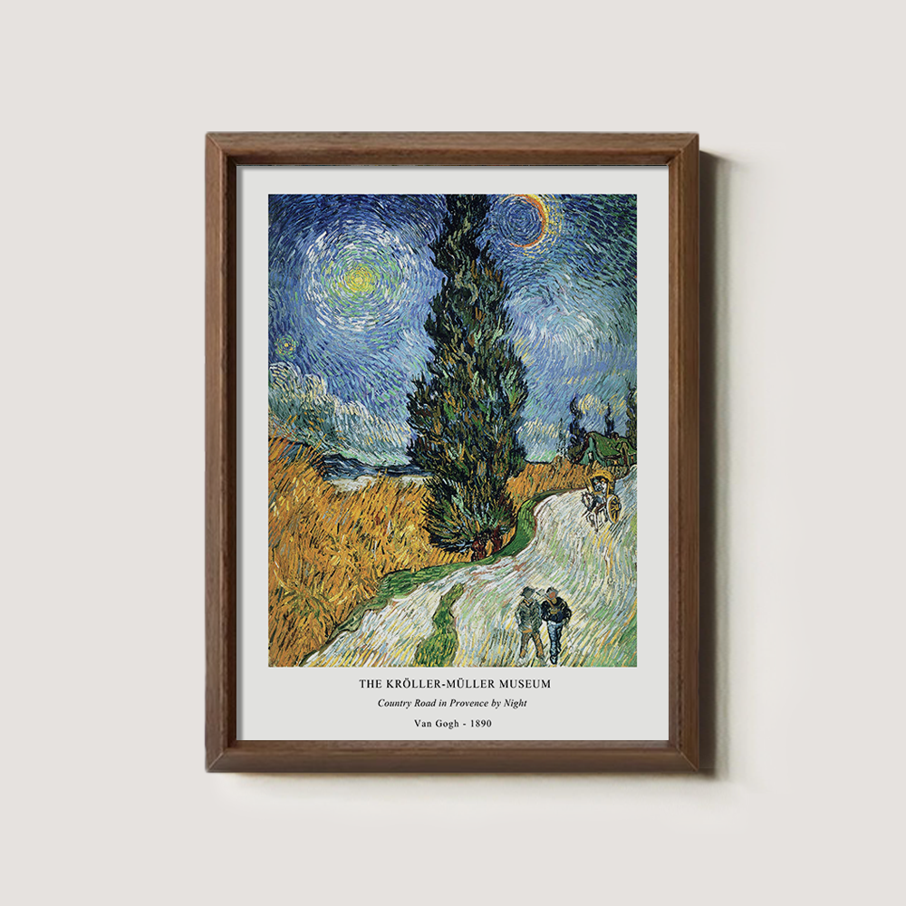 Starlit Cypress Road Post-Impressionist Reverie