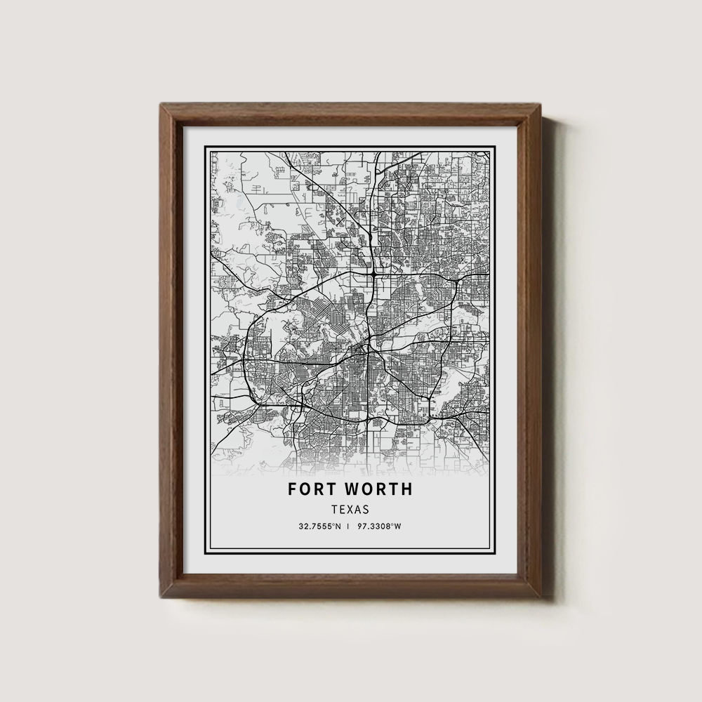 Minimalist Fort Worth City Map Line Art Print