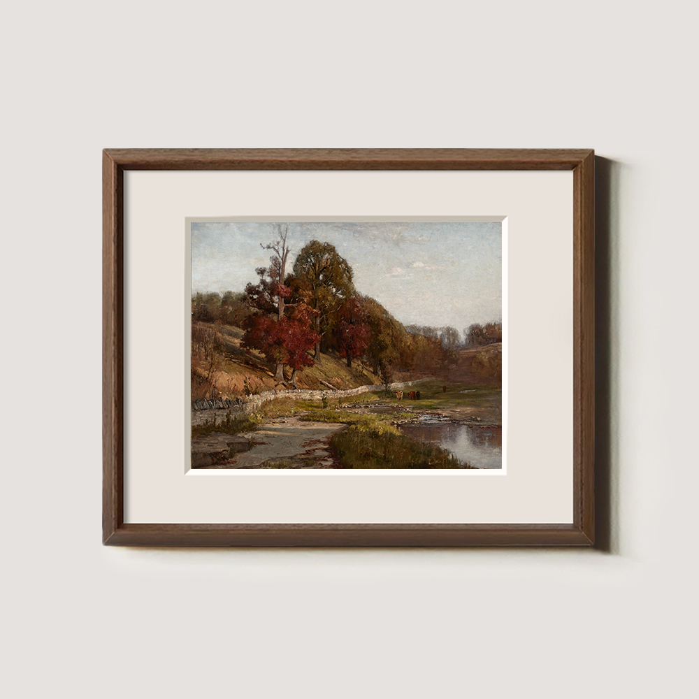 Hushed Autumn Stream Reverie Watercolor Vista