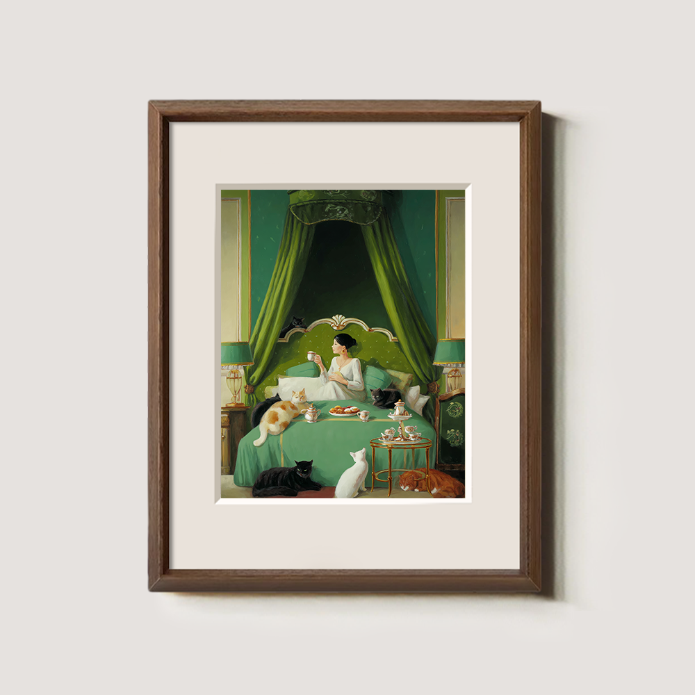 Luxurious Verdant Bedroom Feline Tea Reverie