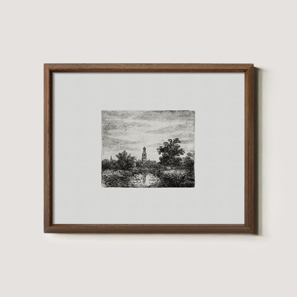 Veiled Tower Riverside Etching Nocturne