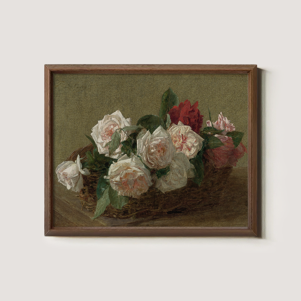 Lush Rose Basket Watercolor Still Life