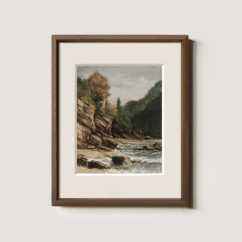 Rocky River With Fall Trees And Cliff