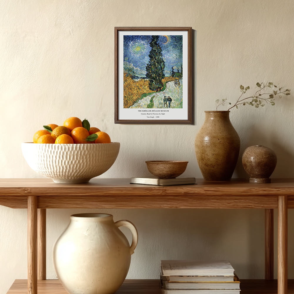 Starlit Cypress Road Post-Impressionist Reverie