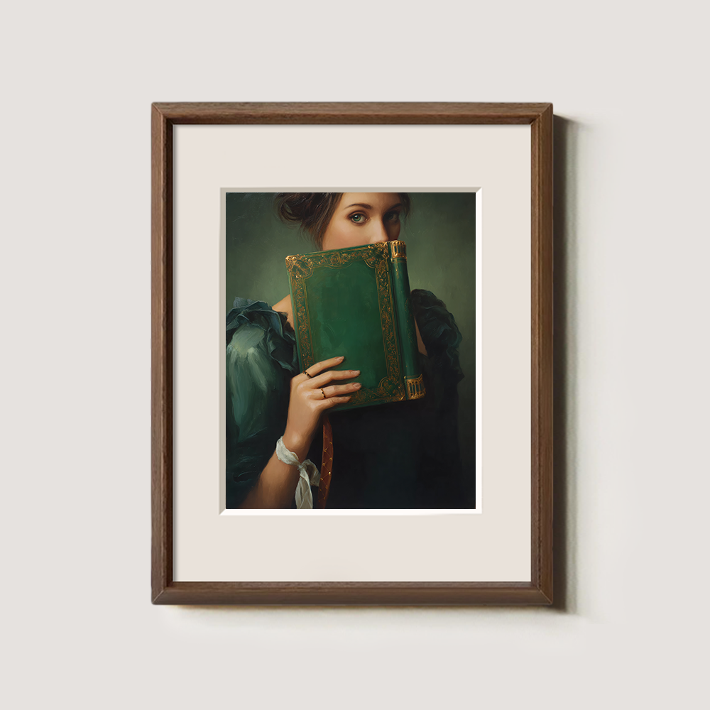 Veiled Emerald Tome Muse Watercolor Portrait