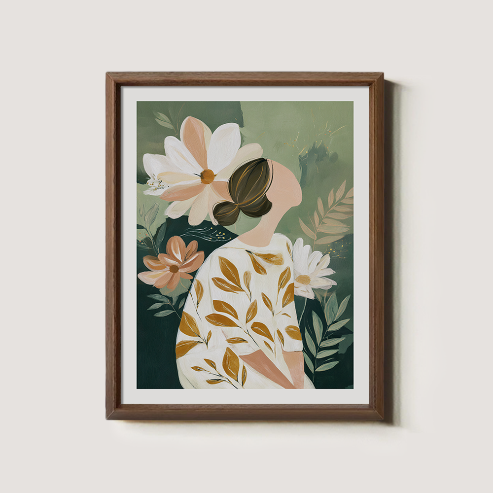 Botanical Portrait with Leaf-Patterned Dress