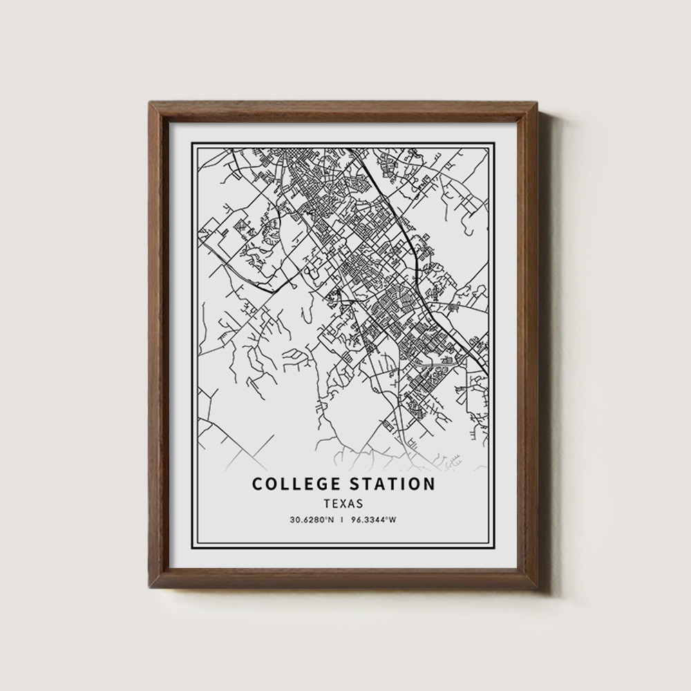 Minimalist College Station City Map Line Art Print