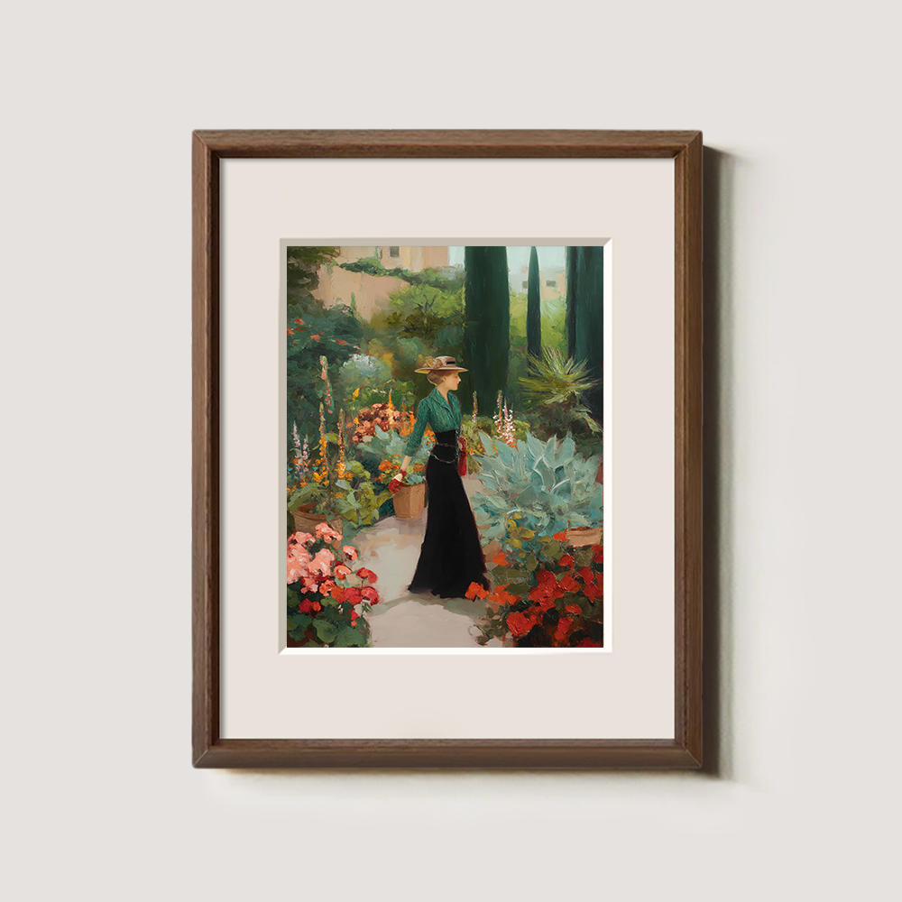 Graceful Emerald Garden Stroll Watercolor Reverie