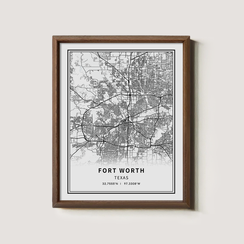 Minimalist Fort Worth City Map Line Art Print