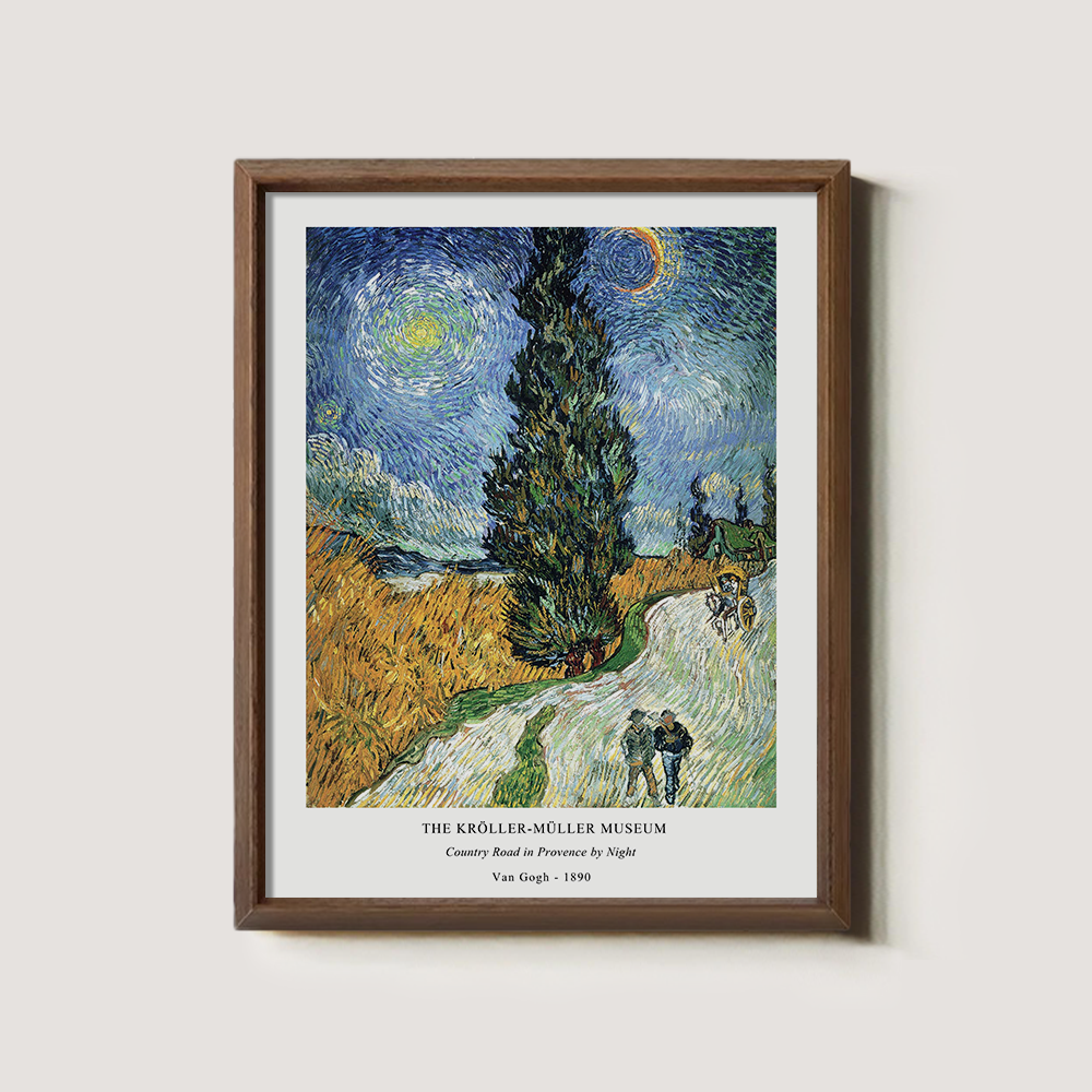 Starlit Cypress Road Post-Impressionist Reverie