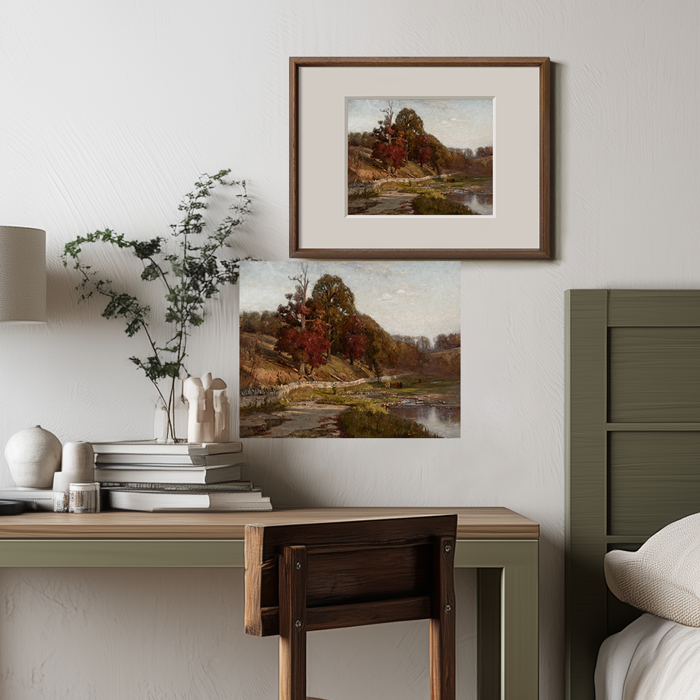 Hushed Autumn Stream Reverie Watercolor Vista