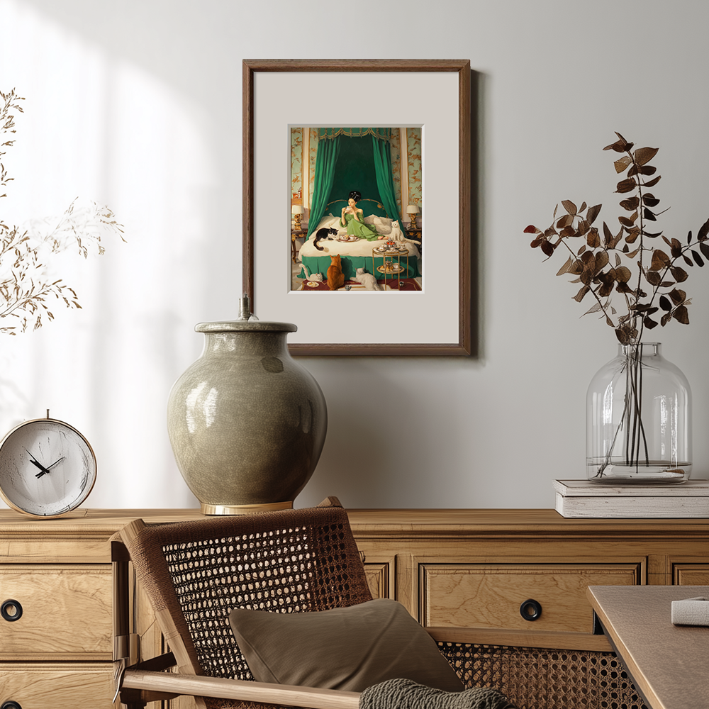 Indulgent Emerald Boudoir Feline Reverie