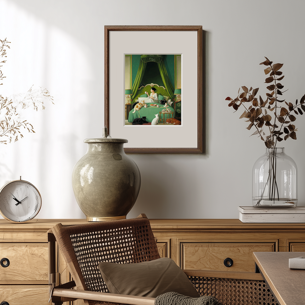 Luxurious Verdant Bedroom Feline Tea Reverie