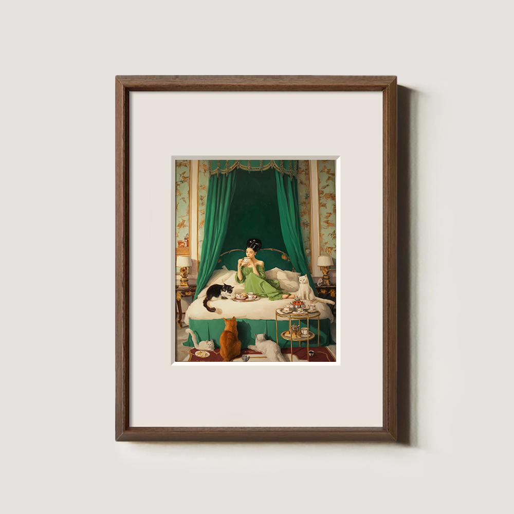 Indulgent Emerald Boudoir Feline Reverie