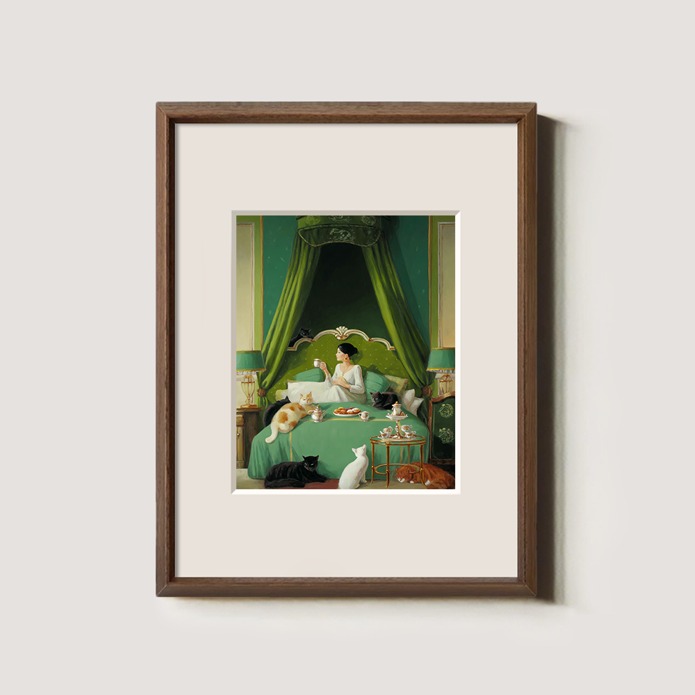 Luxurious Verdant Bedroom Feline Tea Reverie