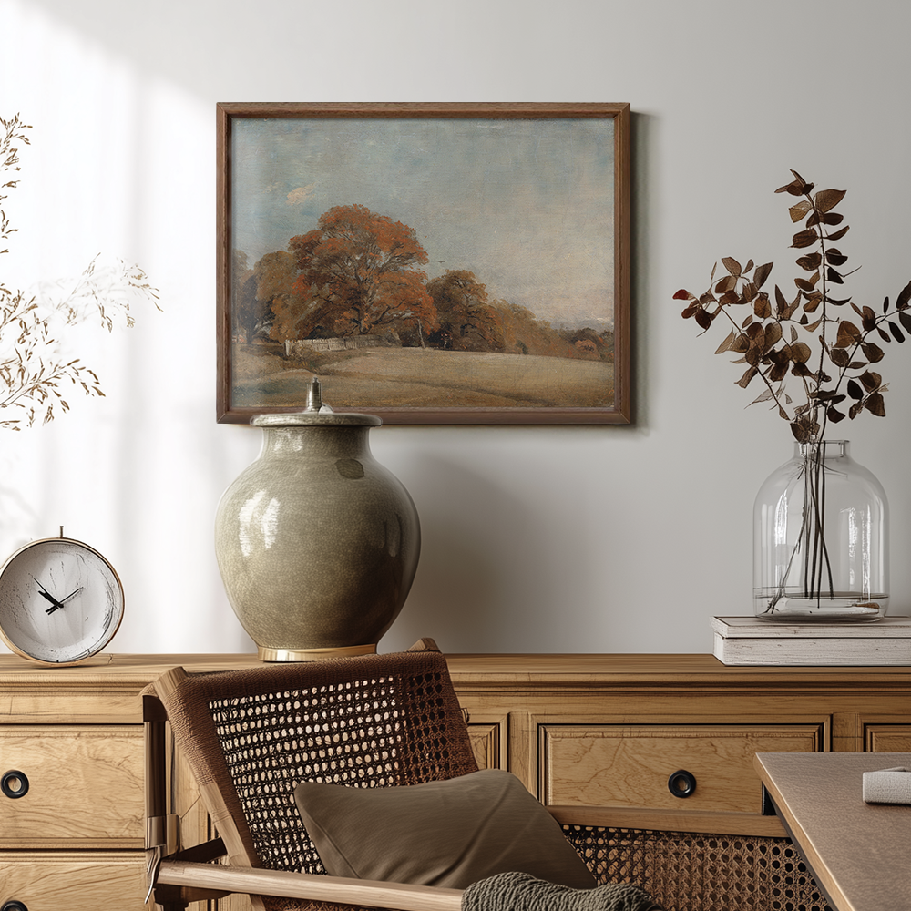 Serene Autumn Meadow Fence Watercolor Vista