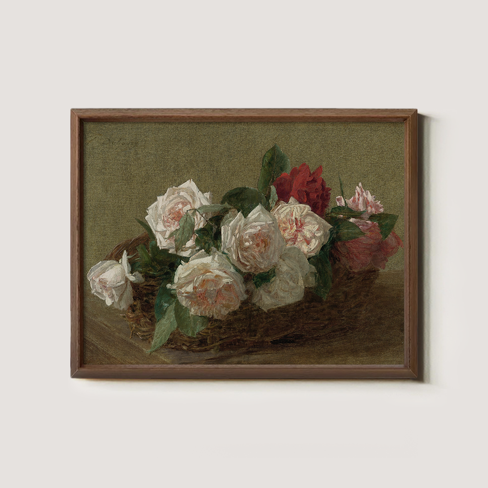 Lush Rose Basket Watercolor Still Life