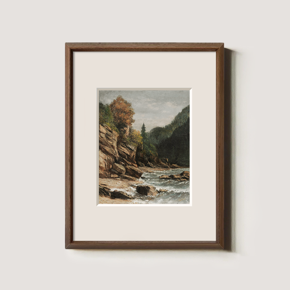 Rocky River With Fall Trees And Cliff