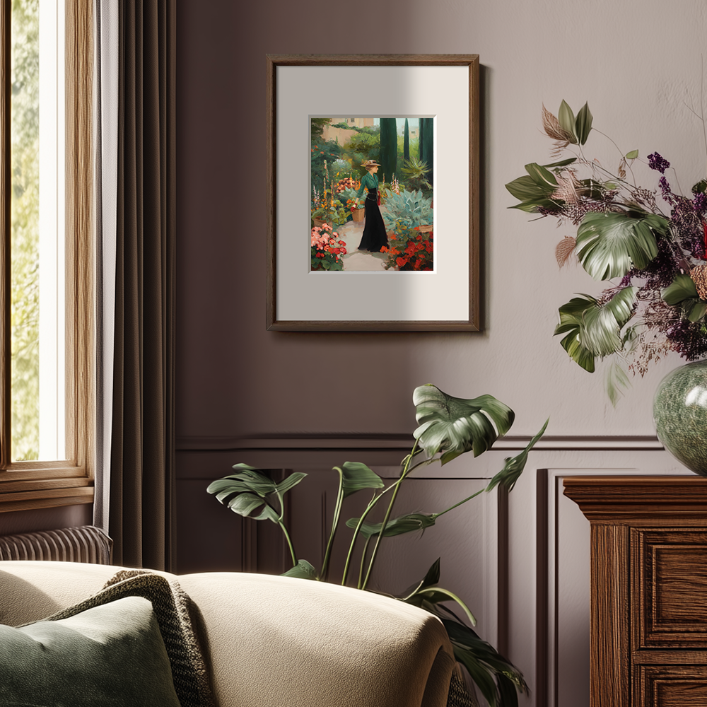 Graceful Emerald Garden Stroll Watercolor Reverie