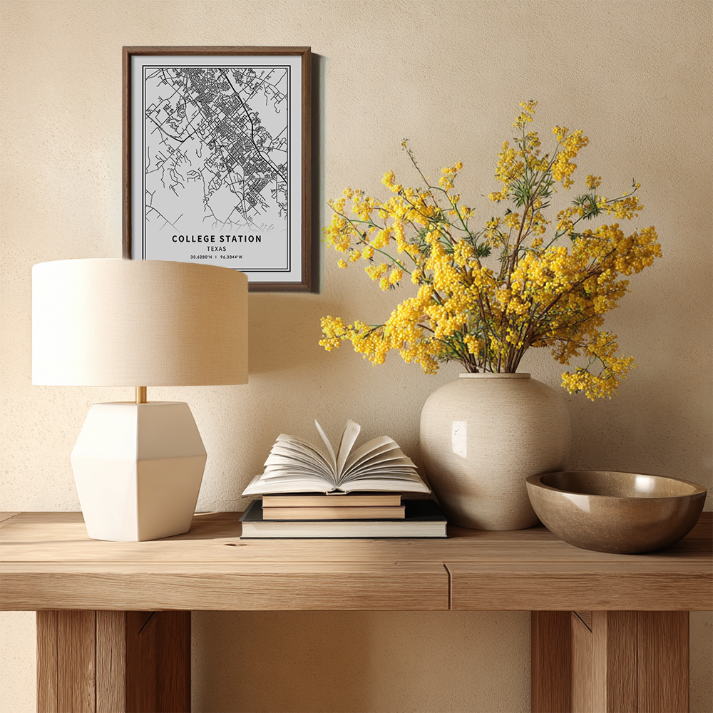 Minimalist College Station City Map Line Art Print