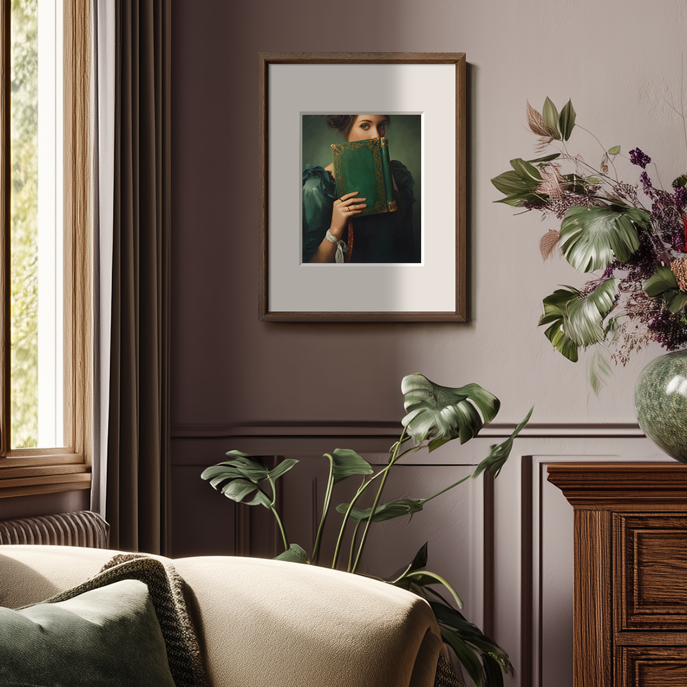 Veiled Emerald Tome Muse Watercolor Portrait