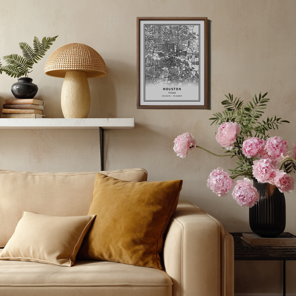 Minimalist Houston City Map Line Art Print