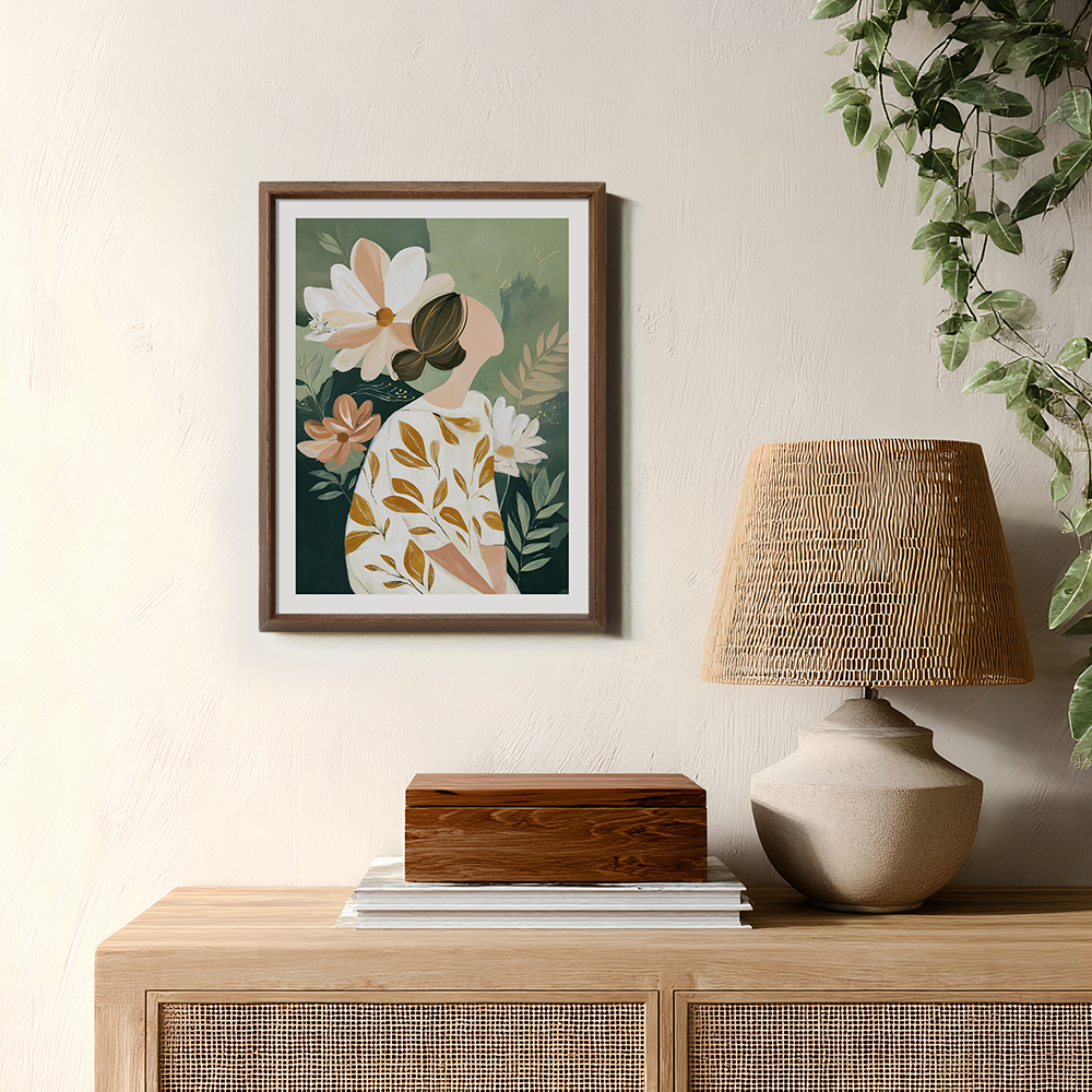 Botanical Portrait with Leaf-Patterned Dress