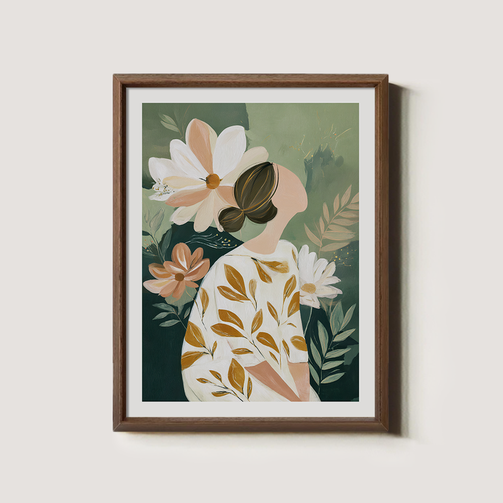 Botanical Portrait with Leaf-Patterned Dress