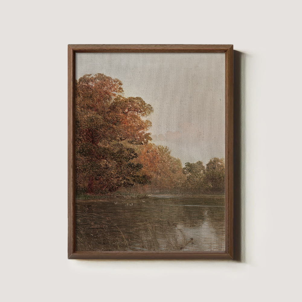 Twilight Autumn Waterside Grove Watercolor Reverie