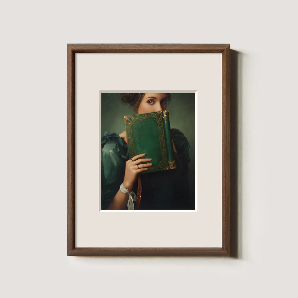 Veiled Emerald Tome Muse Watercolor Portrait