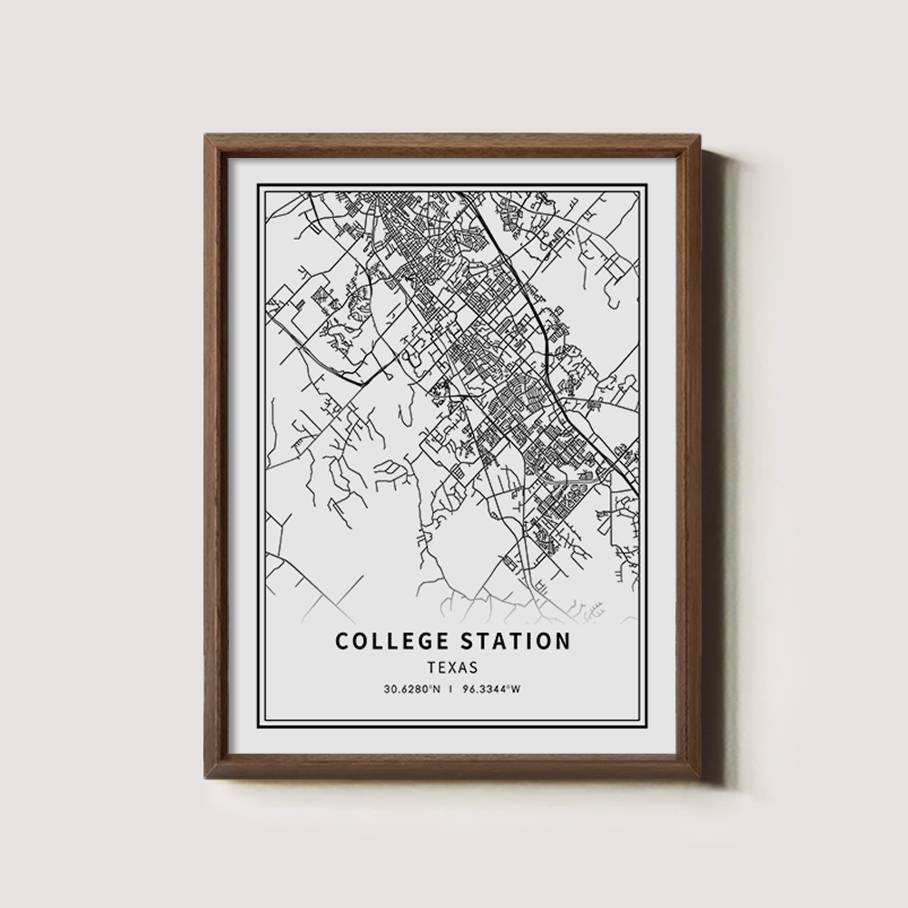 Minimalist College Station City Map Line Art Print