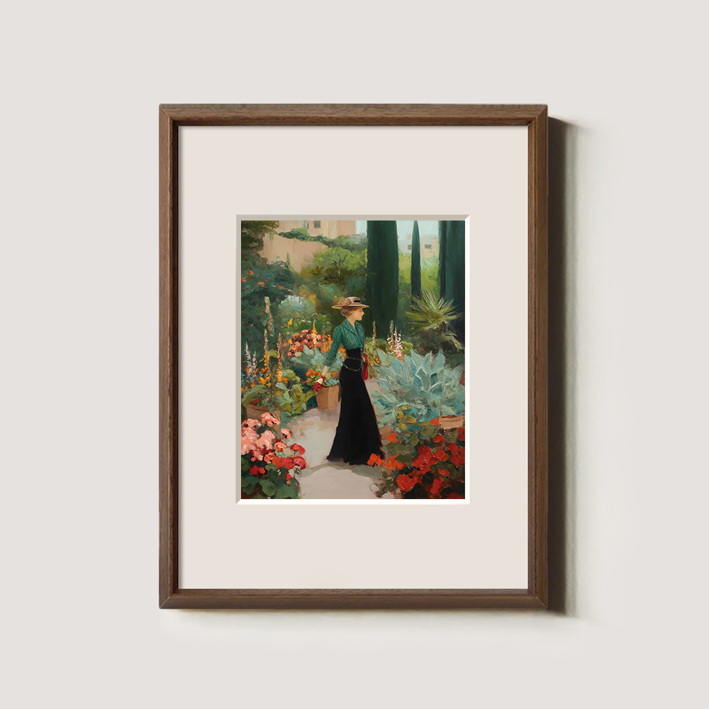 Graceful Emerald Garden Stroll Watercolor Reverie