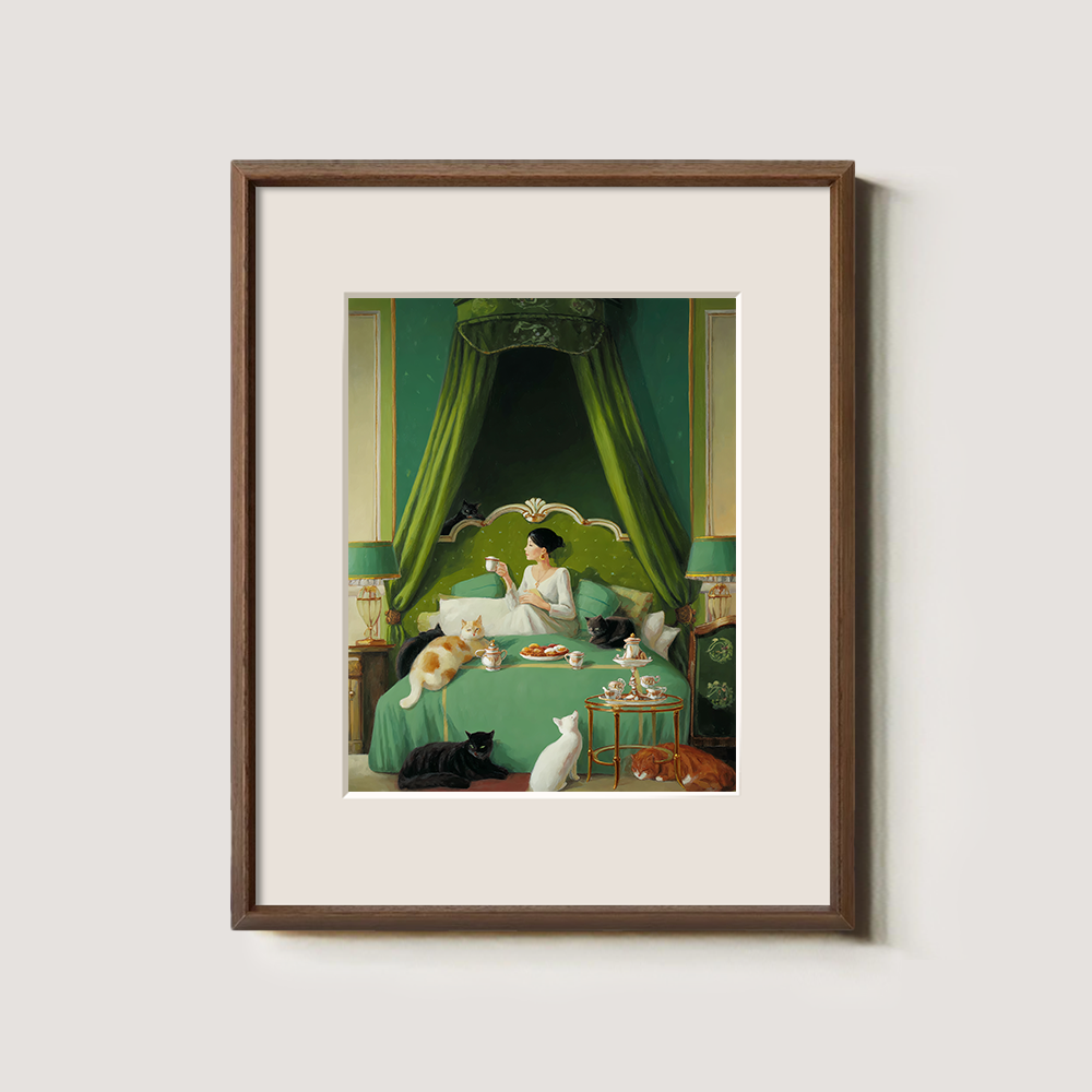 Luxurious Verdant Bedroom Feline Tea Reverie