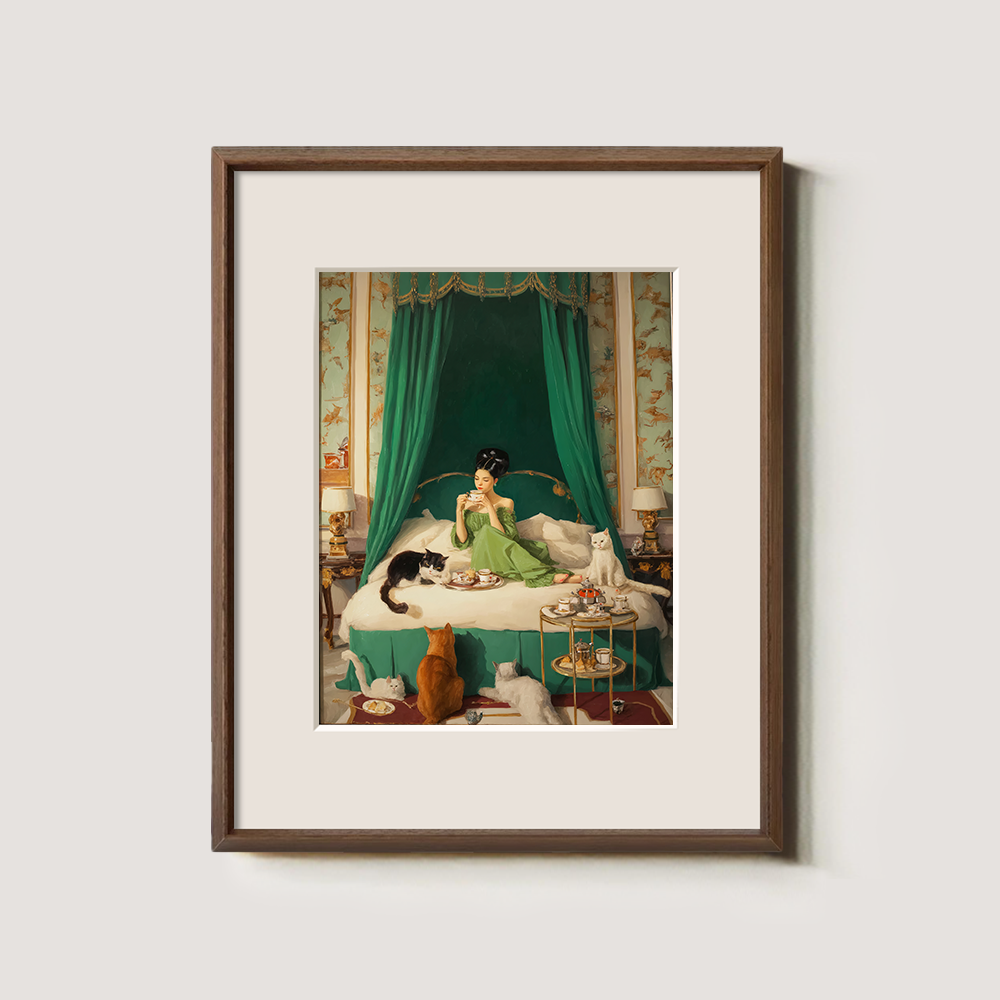 Indulgent Emerald Boudoir Feline Reverie