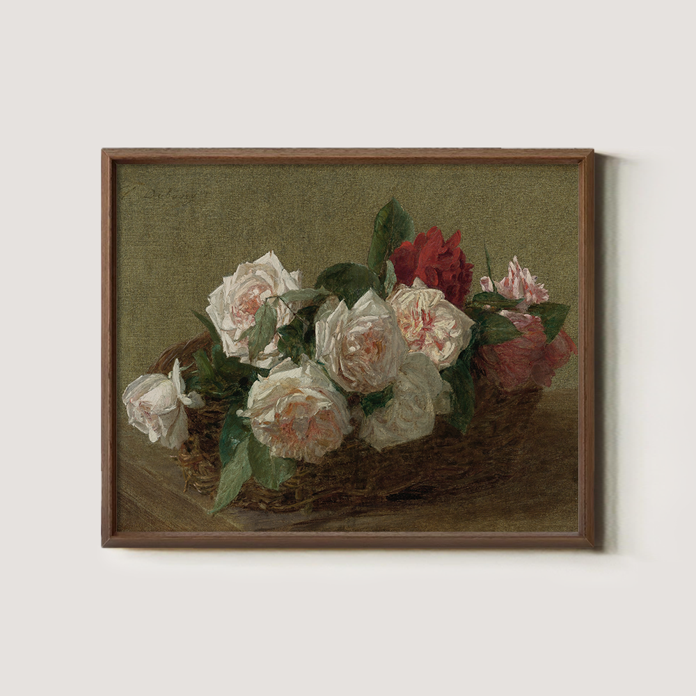 Lush Rose Basket Watercolor Still Life